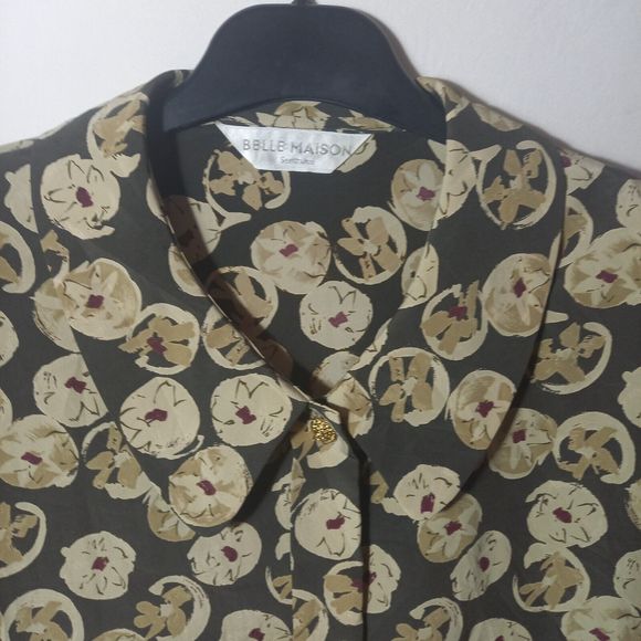 Size 10-12 Vintage Brown Floral Long Sleeve Blouse - Picture 2 of 6